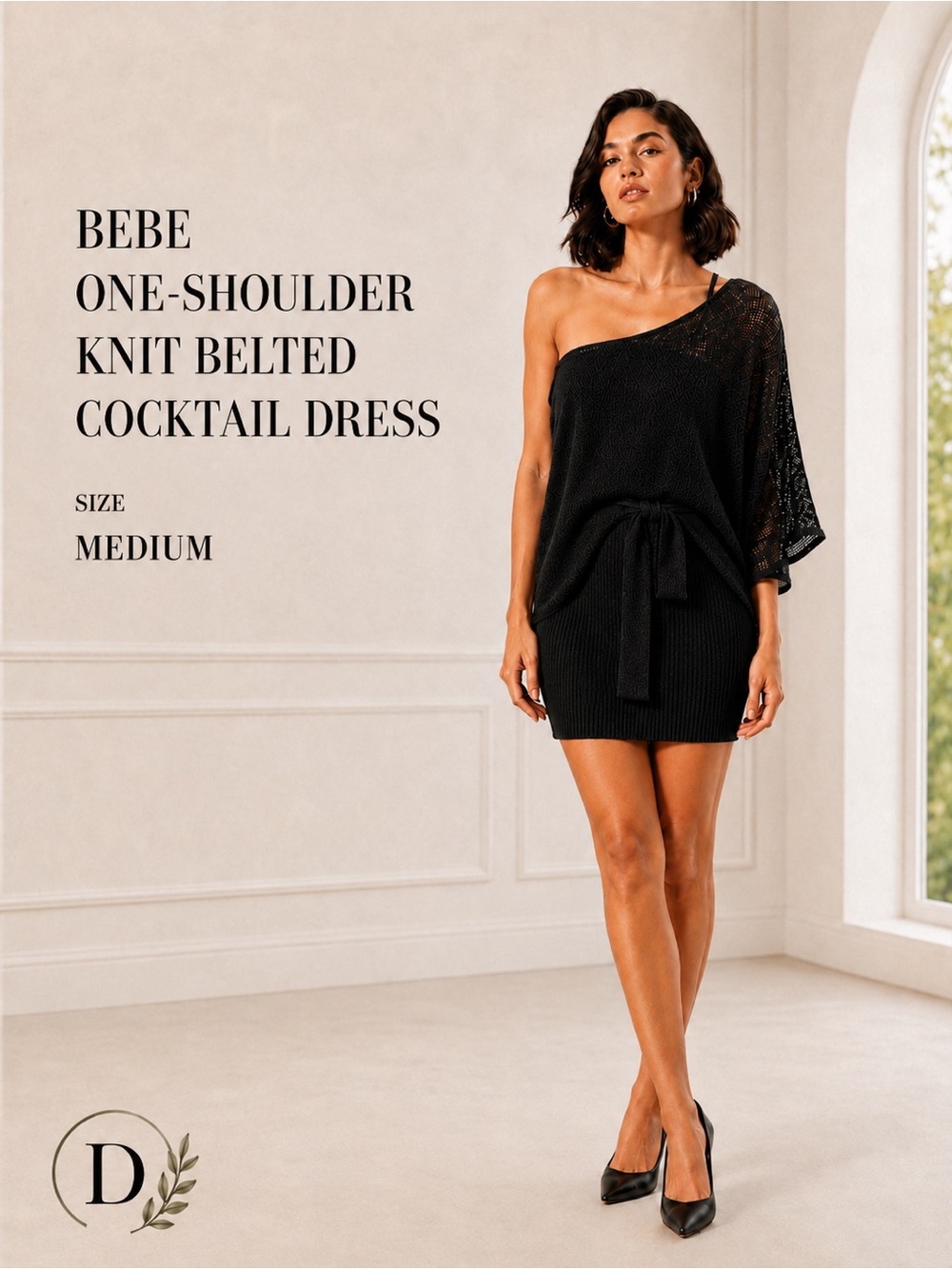BEBE Sexy Elegance One-Shoulder Knit Cocktail Party “Little Black Dress” NWOTs